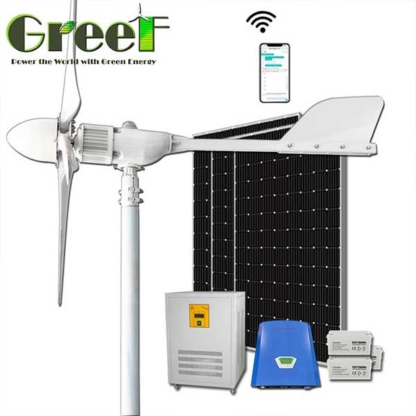 Nhà sử dụng On / Off Grid / Giải pháp hệ thống lai năng lượng hoàn chỉnh gió mặt trời lai trục ngang tuabin gió 1KW 2KW 5KW